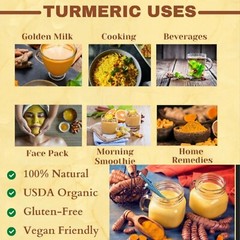 ORGANIC TURMERIC POWDER, Non-GMO, Curcumin, Gluten Free, 100% Raw, Free Shipping