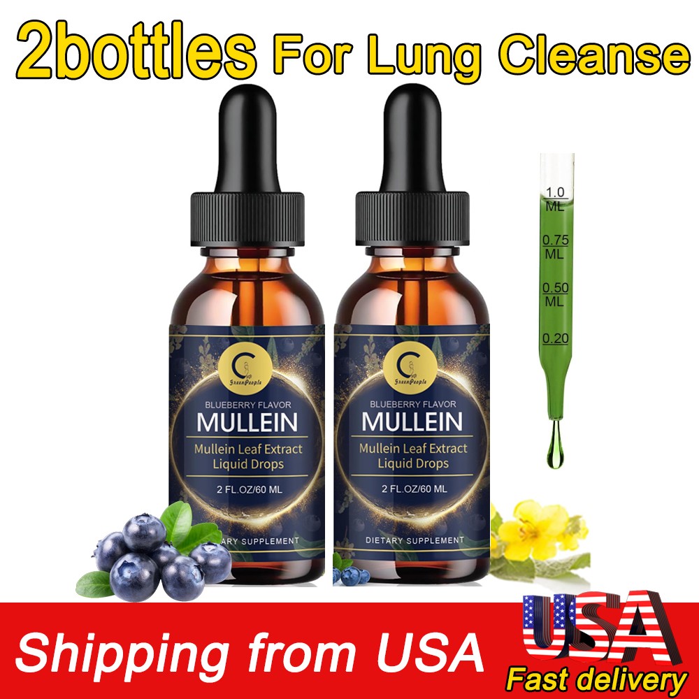 2 PACK Mullein Drops for Lungs, Detox and Cleanse Mullein Extract Supplement