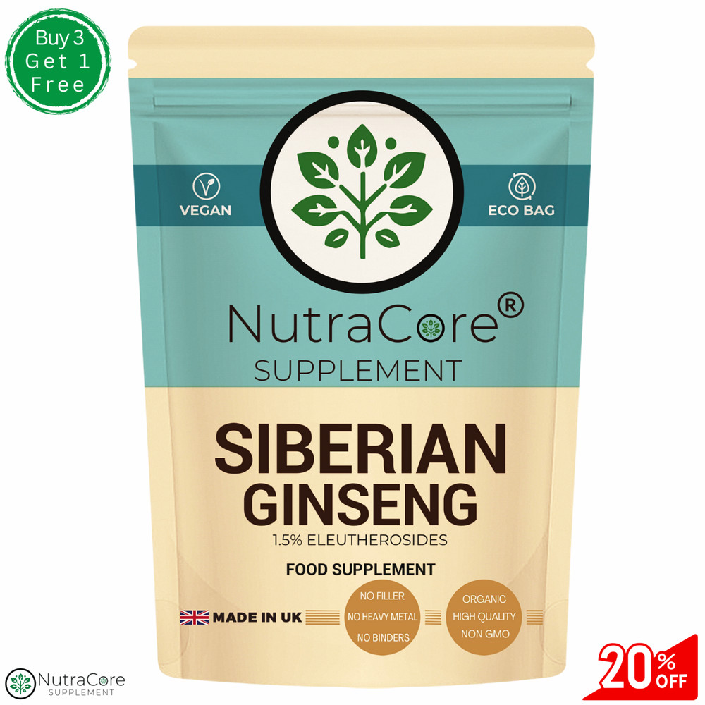 Siberian Ginseng Capsules 5500mg (1.5%Eleutherosides)-100%Natural & Vegan-90Caps