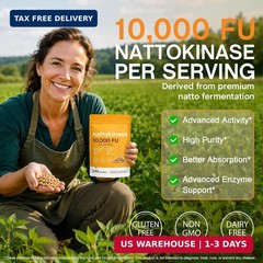 AIQIUSHA Nattokinase 10,000 FU with Serrapeptase, Bromelain & CoQ10, Triple Enzy