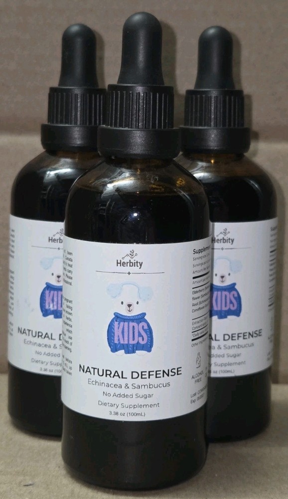 3 X HERBITY NATURAL DEFENSE kids echinacea sambucus dietary supplement 5/27