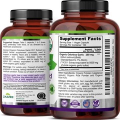 USDA Organic Odorless Garlic Extract 20:1, 100 Capsules for Heart Health