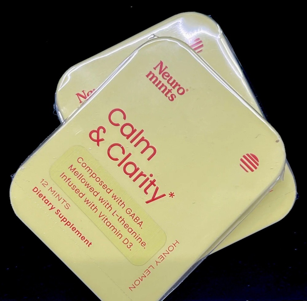 Neuro Mints Calm & Clarity w/ GABA L-theanine Vitamin D3 2pk 24 Pcs Honey Lemon