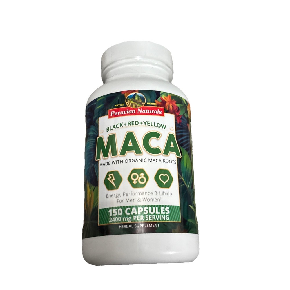 2400mg Organic Black Red Yellow Maca Root Capsules for Men & Women from Peru 150