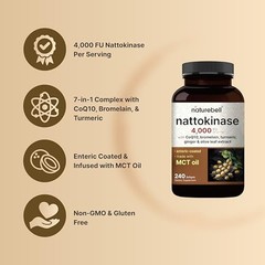 Nattokinase 4,000 FU Per Serving, 240 Softgels – 7-in-1 Formula with CoQ10,