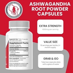 Dairyland Ashwagandha Capsules 150ct – 1000mg Max Strength Root Powder