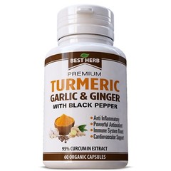 Organic Turmeric Supplement Garlic & Ginger w/ Black Pepper for Best Absorption