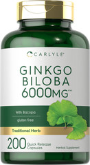 Ginkgo Biloba 6000mg | 200 Capsules | Non-GMO, Gluten Free | by Carlyle
