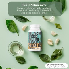 BLACK SEED OLIVE LEAF GARLIC – Blood Support Digestive Skin Hair Brain 90 Caps