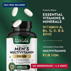 Built by Nature Multivitamin for Men – 90 Tablets Daily Immune Support, Energy S