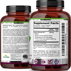USDA Organic Bacopa 30:1 Extract, 50% Bacosides, 120 Vegan Capsules, 4 Month …