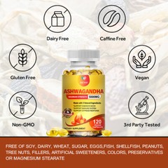Organic Ashwagandha Capsules 5000mg Strong Stress & Adrenal Support 120 Capsules