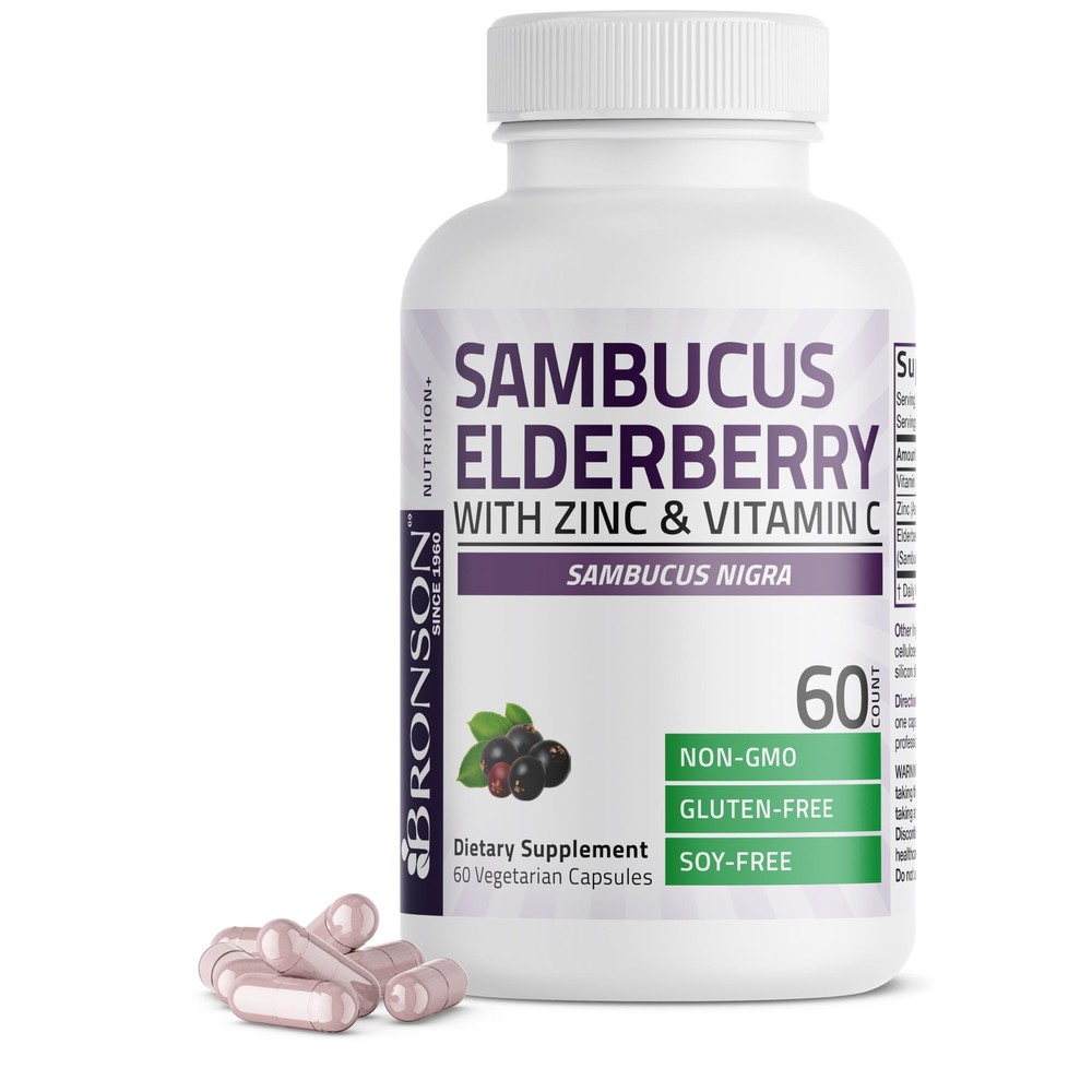 Bronson Sambucus Elderberry with Zinc & Vitamin C Triple 60 Count (Pack of 1)