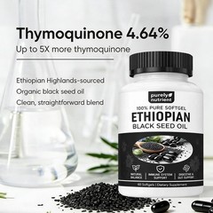 “|4.64% Capsules, Ethiopian Black Seed Oil Softgels 60 Thymoquinone |Gluten-Free