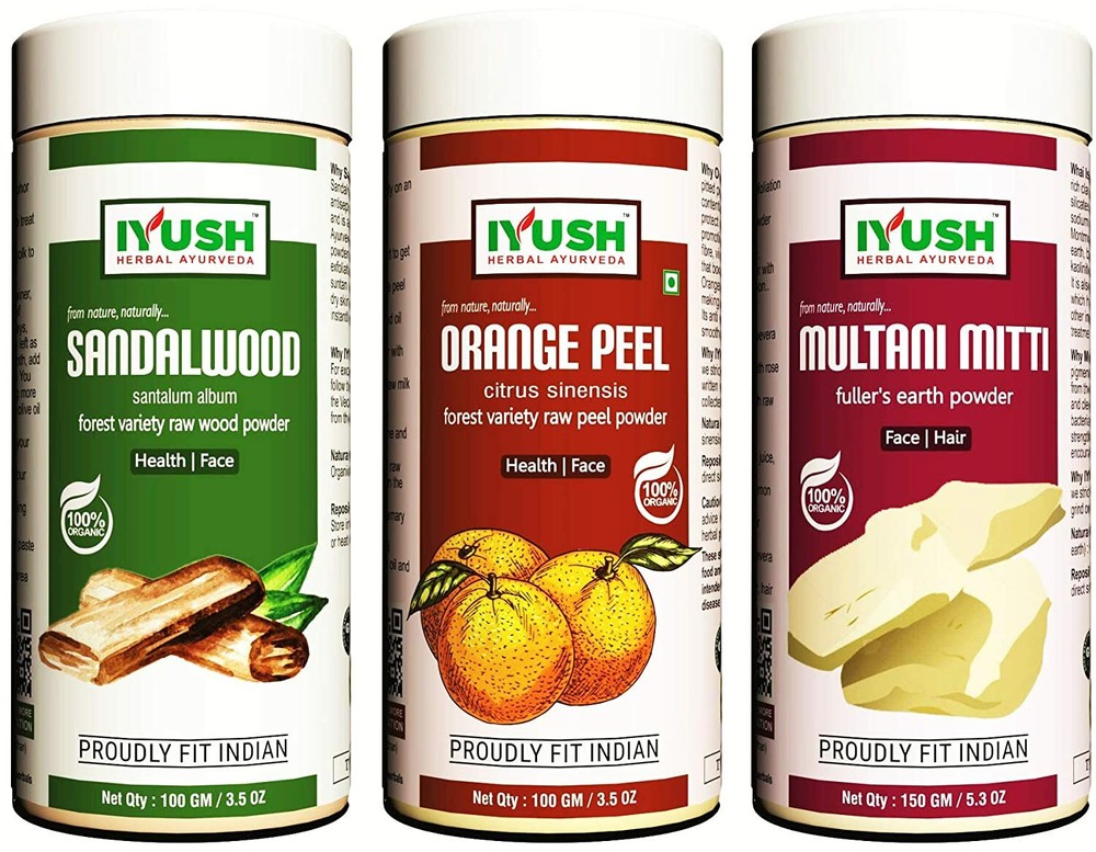 IYUSH Herbal Ayurveda Sandalwood Orange Peel & Multani Mitti Powder – 350 g