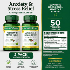 Nature’s Bounty Ashwagandha KSM-66 L-Theanine Stress Relief 50 Ct 2 Pack