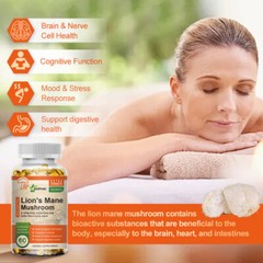 Qty60 Organic Lions Mane Mushroom Nootropic Capsules Brain Memory Immune Support