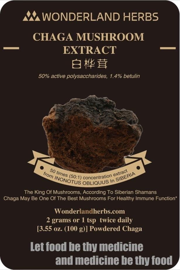 Inonotus obliquus/ Chaga Mushroom Extract Powder, 50% polysaccharides, 3.53 Oz