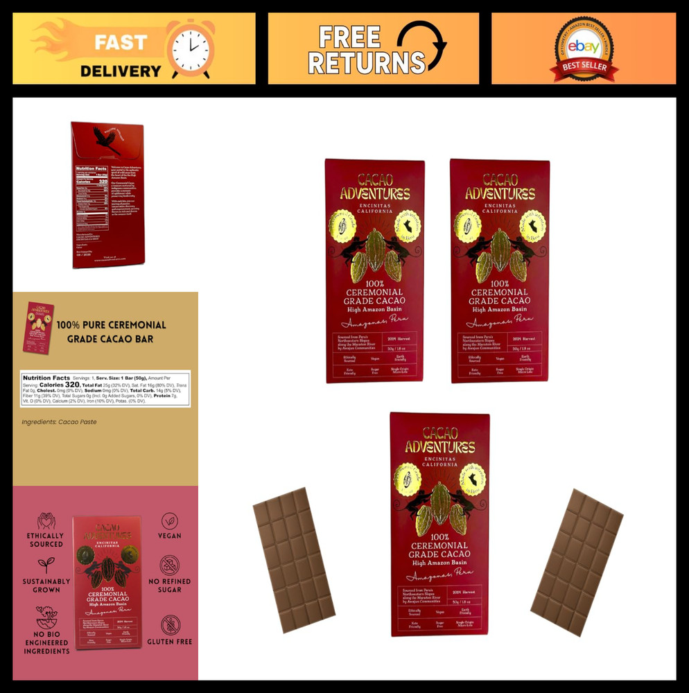 100% Pure Ceremonial Grade Cacao Bars | Wild Strains | Ethically Sourced | 3-Pac