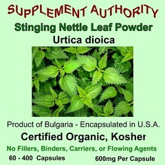 Stinging Nettle Leaf Root Powder Capsules – Certified Organic, Kosher – FRESH!