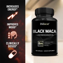 Black Maca -30/60/120Capsules – 1000mg high dose – Ashwagandha, BioPerine- Vegan