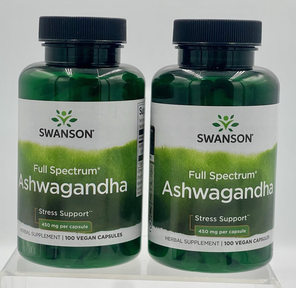 Lot of 2 Swanson Ashwagandha Winter Cherry 450mg 200 Capsules EXP 05/28