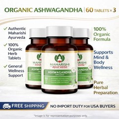 Maharishi Ayurveda Organic Ashwagandha Tablets 60 x3 Herbal Wellness