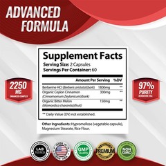 Premium Berberine HCL 1800mg Immune Health,Blood Sugar Support 30/60/120Capsules