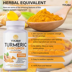 500 Capsules Turmeric Curcumin 5000mg Herbal Extract with BioPerine by YOKABA