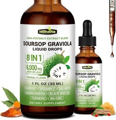 Nourishing 8 in 1 Graviola Soursop Liquid with Turmeric & Ashwagandha – 1 Fl Oz
