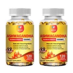 Organic Ashwagandha Capsules 5000MG with Black Pepper Root Powder 120 Capsules