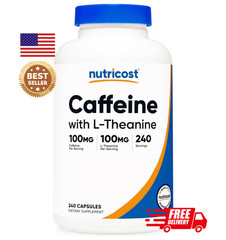 Cafeína con L-teanina, 100 mg de cada una, 240 cápsulas, 240 porciones Sin OMG