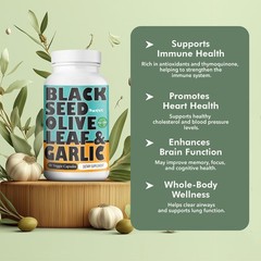 BLACK SEED OLIVE LEAF GARLIC – Blood Support Digestive Skin Hair Brain 90 Caps