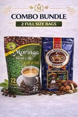 Moringa Herbal Coffee + Medi Mushroom Coffee 2 Full Size Bags Energy Focus Detox