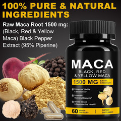 Maca Orgánica 1500mg Raíz Peruana Negra Roja Amarilla 60 Cápsulas Veganas