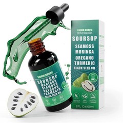 Soursop Pure Liquid Drops 10 in 1 with Sea Moss, Moringa, Turmeric, 2FL OZ/1-3 X