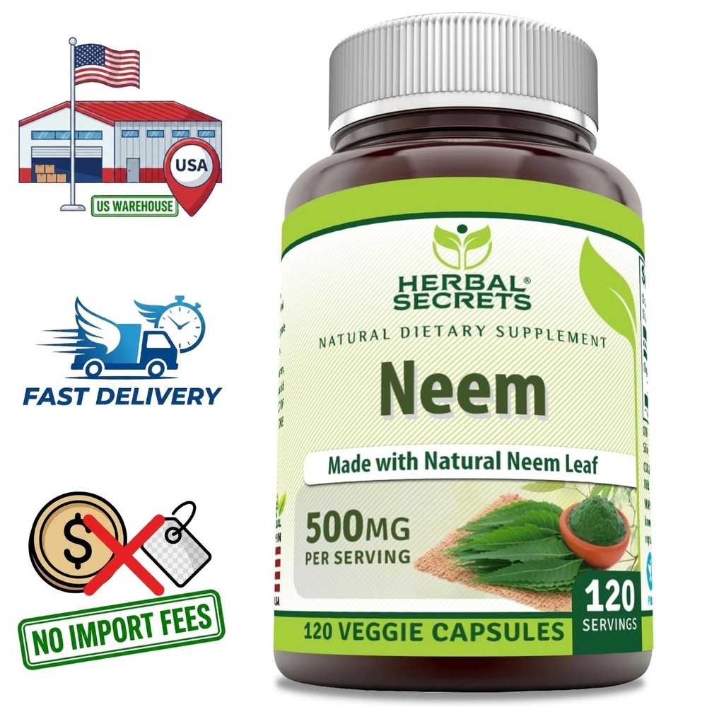 Polvo de Hojas de Neem Orgánico 500mg | 120 Cápsulas | Suministro para 120 Días