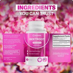 3 Pack Rosabella Organic Beetroot 1300mg Caps Blood Flow Heart Support
