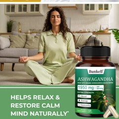 Organic Ashwagandha Capsules 1950mg Supplement w/ Black Pepper Root Powder