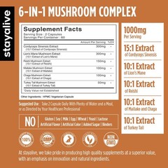 2 Pack STAY ALIVE Mushroom Complex 1000mg Lions Mane Reishi Chaga 240 Vegan Pill