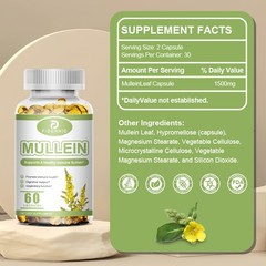 Mullein Leaf 1500mg 60 Capsules Respiratory Wellness Supplement