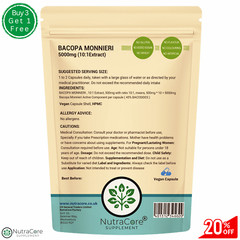 Bacopa Monnieri Capsule, 5000mg-(45% Bacosides) Brain Health, 100% Vegan