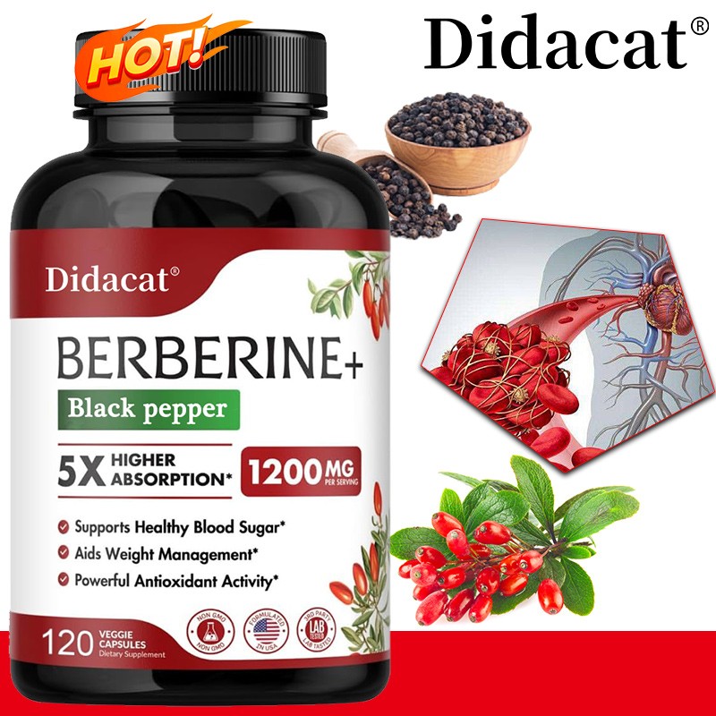 Berberine + Black Pepper Capsules – 1200mg – Cardiovascular Health Protection