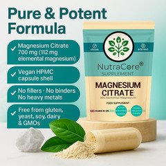 Magnesium Citrate Capsules, 700mg-High Strength- PMS , Muscle Support-90 Caps