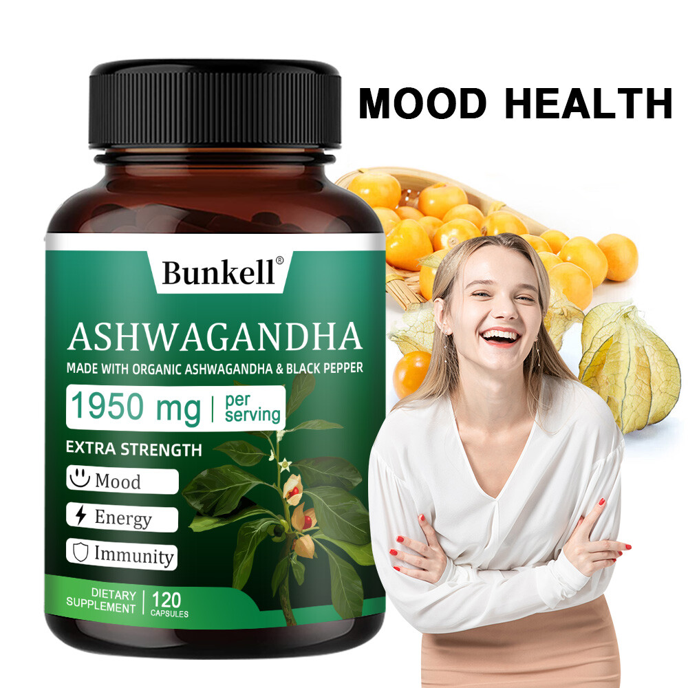 Organic Ashwagandha Capsules 1950mg Supplement w/ Black Pepper Root Powder