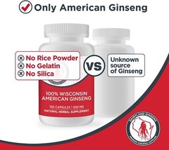 American Ginseng Capsules 100% Pure, Energy Boster-150 Ct-No Fillers or Binders