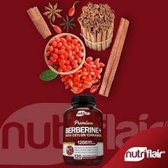 NutriFlair Premium Berberine HCL 1200mg, 120 Capsules – Plus Pure True Ceylon Ci
