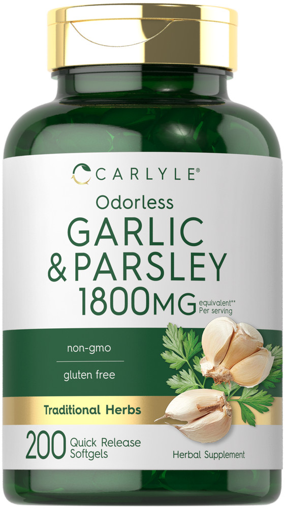 Odorless Garlic & Parsley 1800mg | 200 Softgels | Non-GMO | by Carlyle