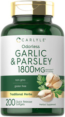 Odorless Garlic & Parsley 1800mg | 200 Softgels | Non-GMO | by Carlyle
