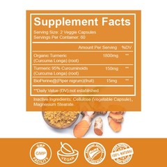 Turmeric Curcumin 1950mg 95% Extract with Black Pepper Antioxidant Support